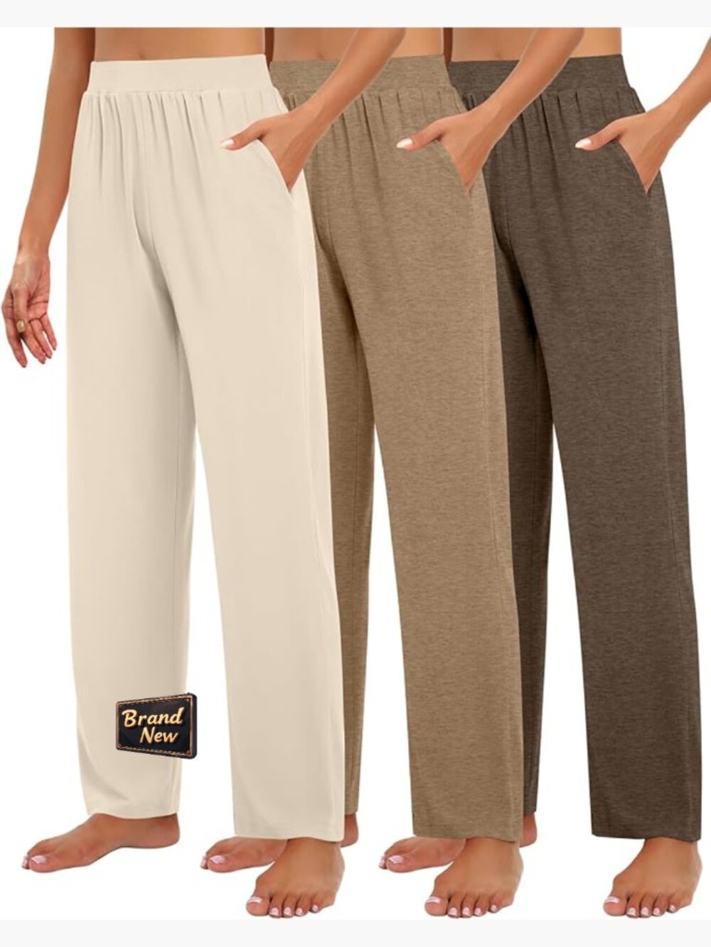 3 Pack Women's Lounge Pants, Wide Leg Yoga Joggers with Pockets